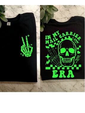 Mail Carrier Shirt Short Sleeve Skull retro popular trendy Work Tee Black Green